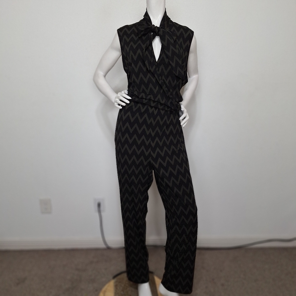 Vince Camuto Dark Feminine Black Gray Geometric Whimsigoth Jumpsuit Size XL